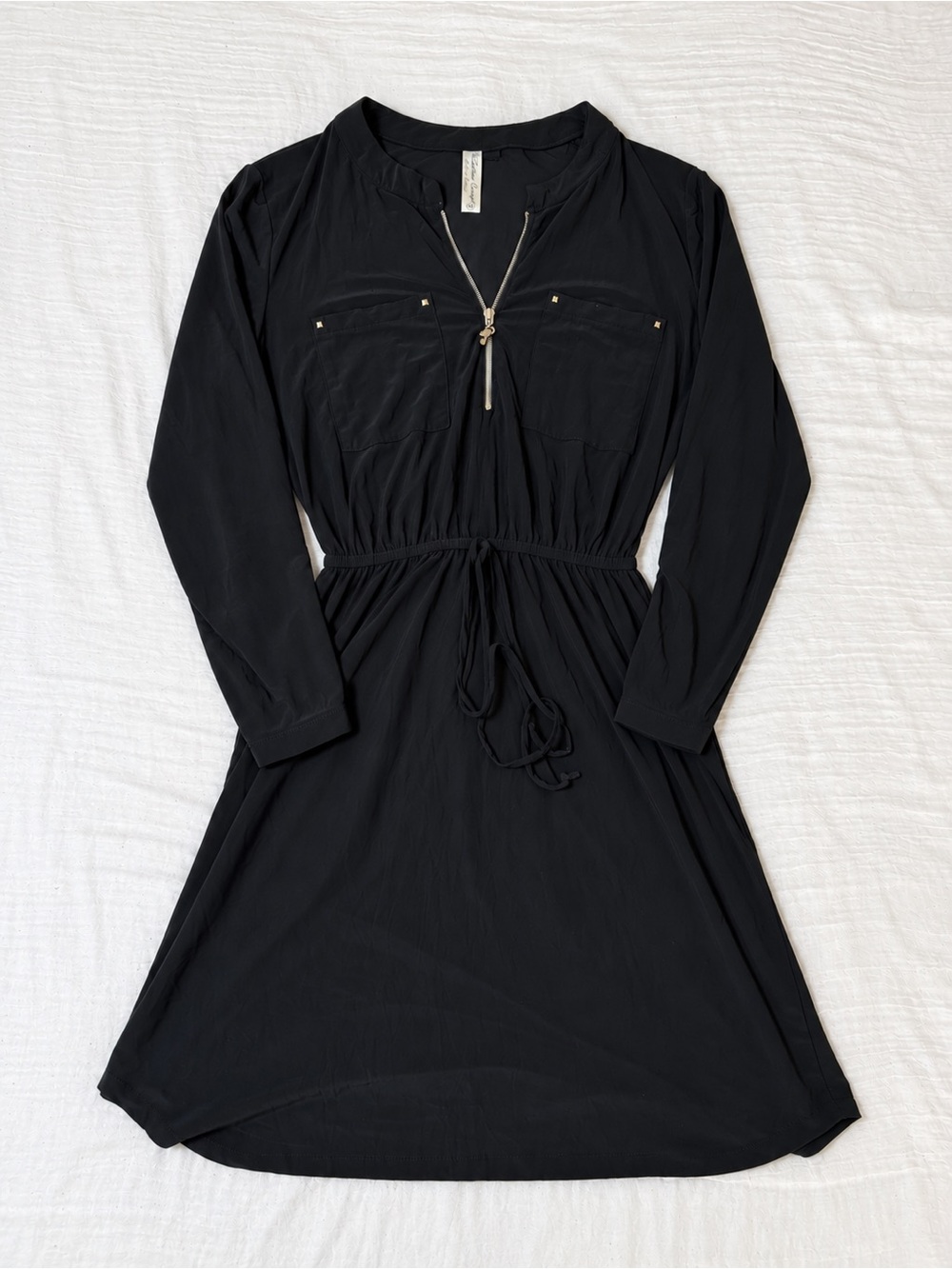 PerSeption Concept Black Long-Sleeve Drawstring Waist Dress